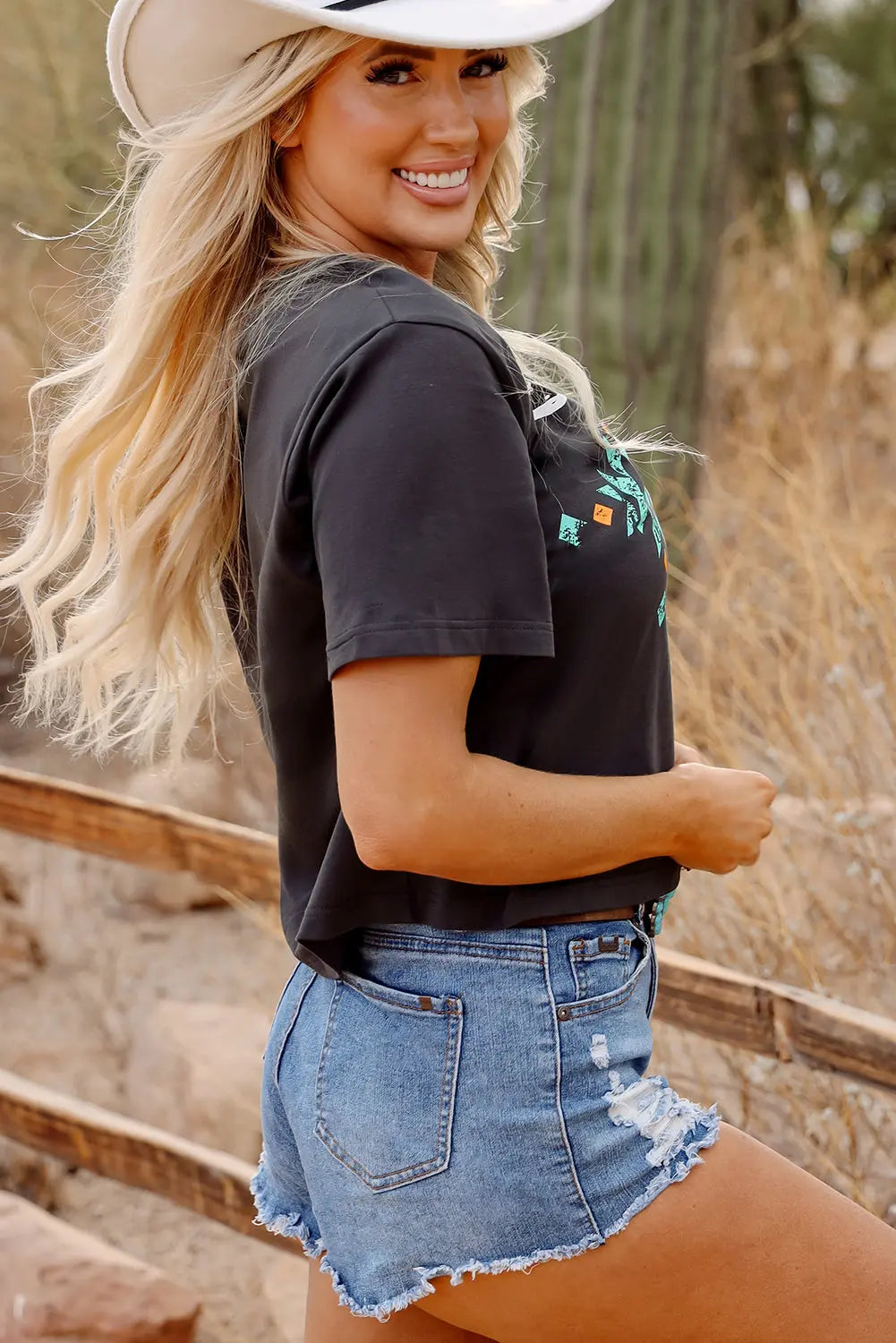 Carbon Grey Vintage Western Bull Head Skull Turquoise Aztec Graphic T Shirt Markonline