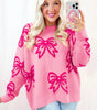 Pink Bow Pattern Drop Shoulder Loose Sweater Dear-Lover Dropshipping