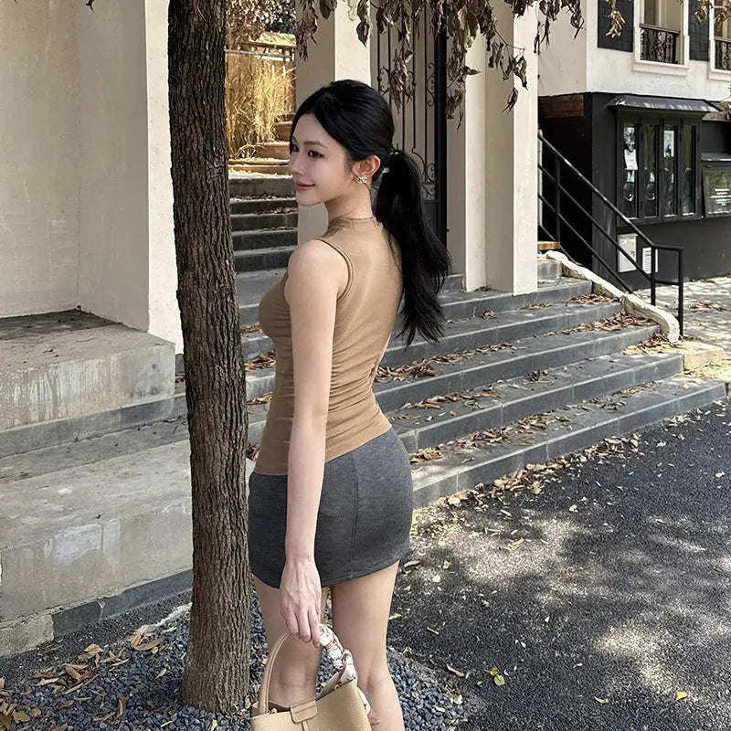 Sleeveless vest half skirt casual slimming half skirt set for women Markonline