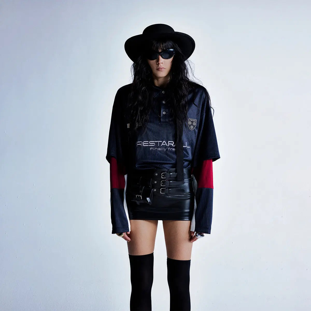 Long sleeved sports fake two piece lapel polo shirt