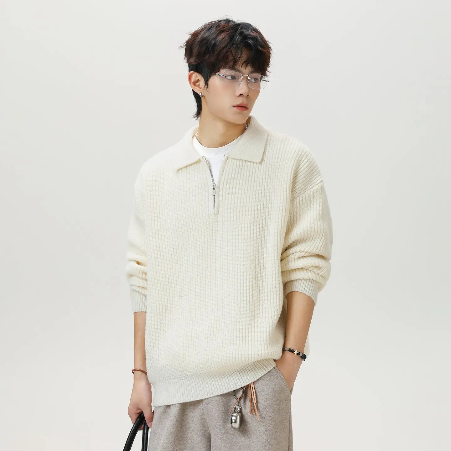 Half zip lapel sweater for men Markonline