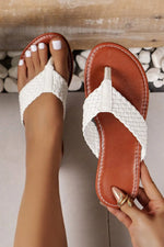 White Braided Strap PU Leather Flip Flop Markonline