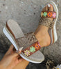 White Floral Print Braided Details Wedge Slippers Dear-Lover Dropshipping