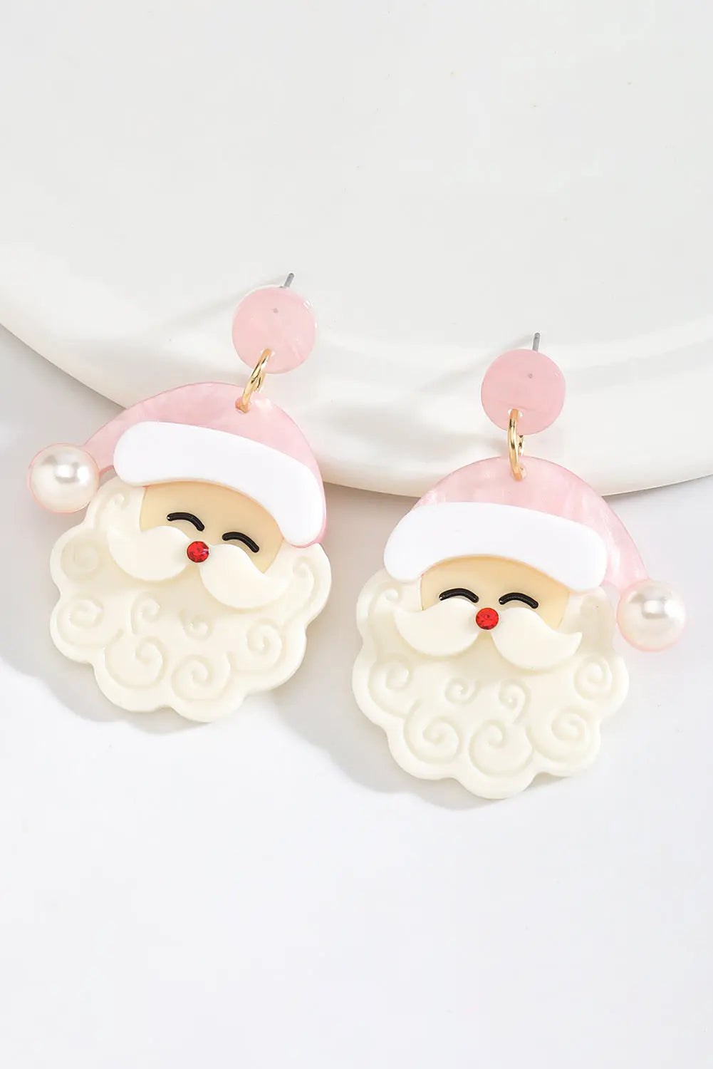 White Bright Pearl Decor Cute Father Christmas Earrings
