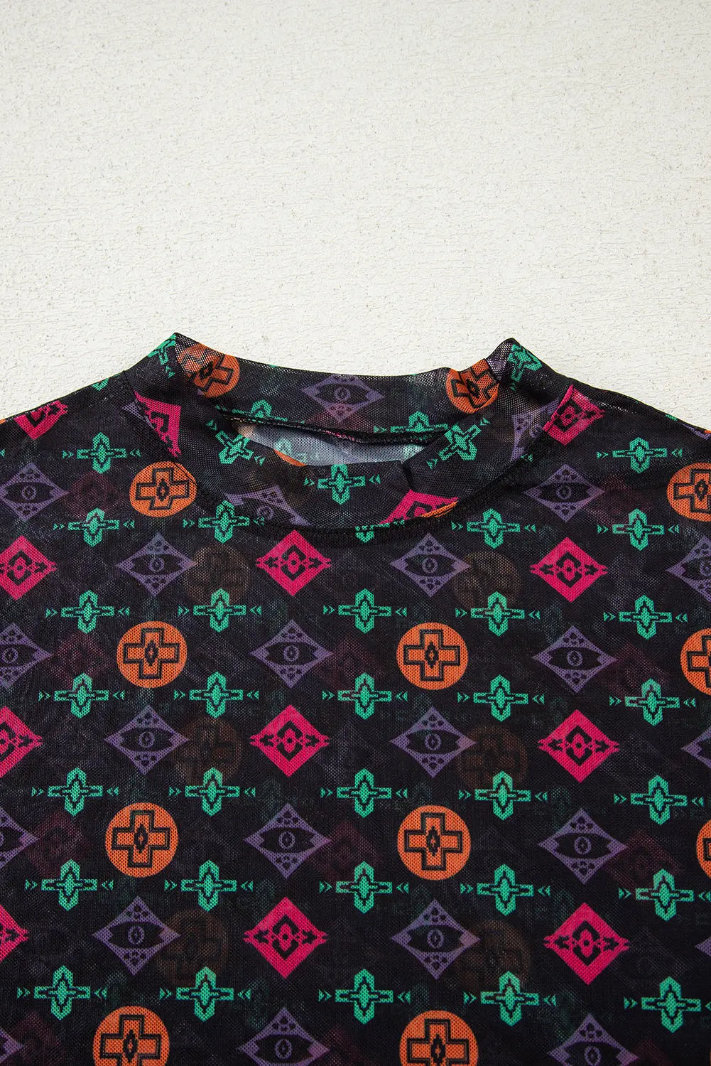 Black Western Aztec Printed Long Sleeve Mesh Top Dear-Lover Dropshipping