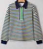 Navy Blue Striped Print Contrast Collar Zip V Neck Long Sleeve Top Dear-Lover Dropshipping