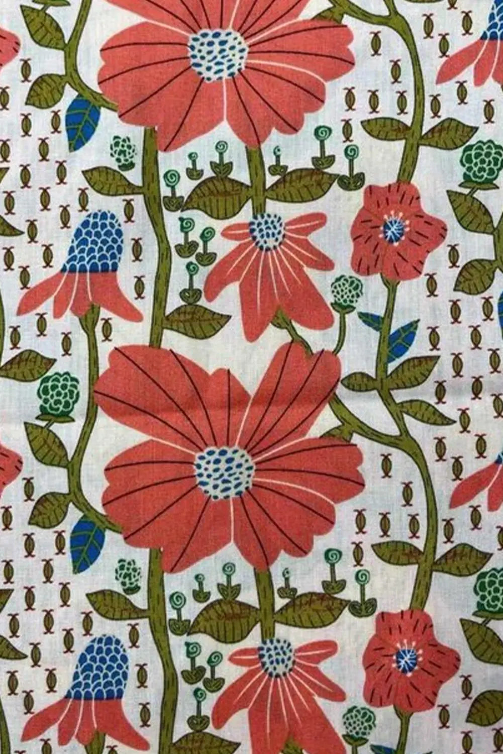 Red Floral Print Ricrac Trim V Neck 3/4 Sleeve Loose Mini Dress Markonline