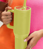Pear Green Frosted Stainless Handle Large Vacuum Cup with Straw 40oz Dear-Lover Dropshipping