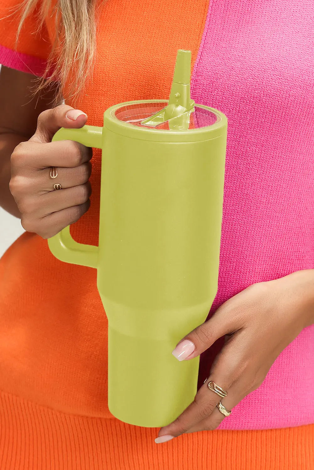 Pear Green Frosted Stainless Handle Large Vacuum Cup with Straw 40oz Dear-Lover Dropshipping