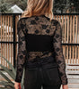 Black Sheer Floral Lace Mesh Mock Neck Long Sleeve Top Dear-Lover Dropshipping