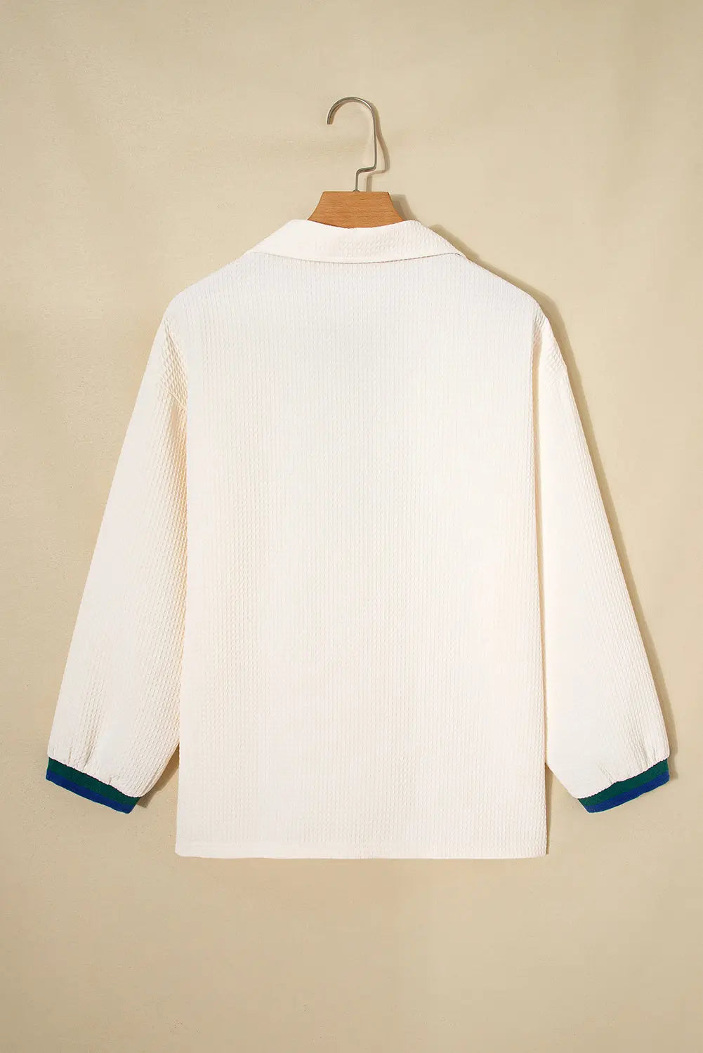 White Waffle Textured Contrast Polo Neck Zip up Jumper Dear-Lover Dropshipping
