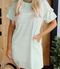 Green Stripe Ruffled Short Sleeve Crew Neck T Shirt Shift Mini Dress Markonline