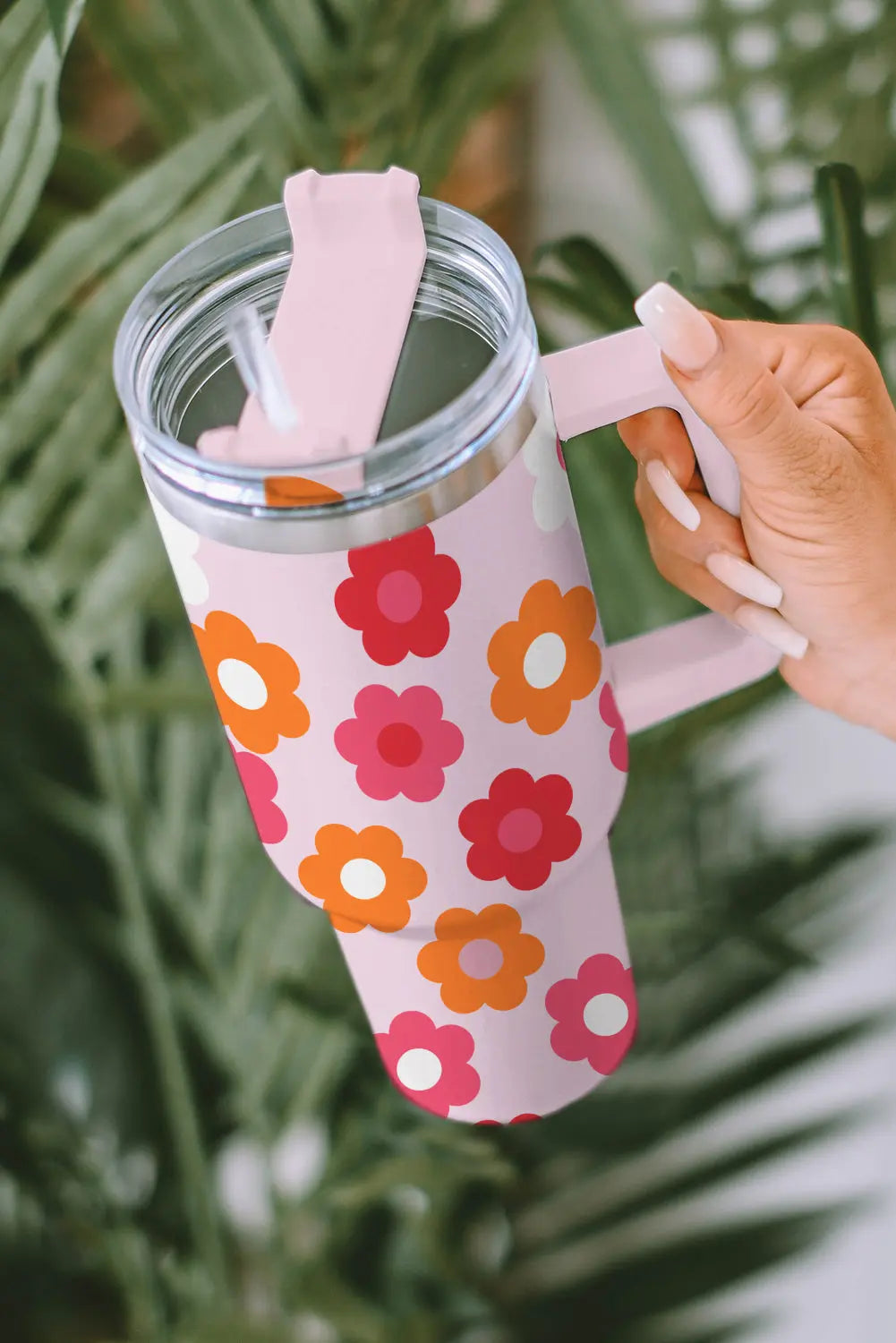 Multicolor Flower Print Handled Stainless Steel Vacuum Cup 40oz Dear-Lover Dropshipping