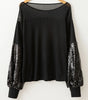 Black Sequin Patchwork Lantern Sleeve Blouse Dear-Lover Dropshipping