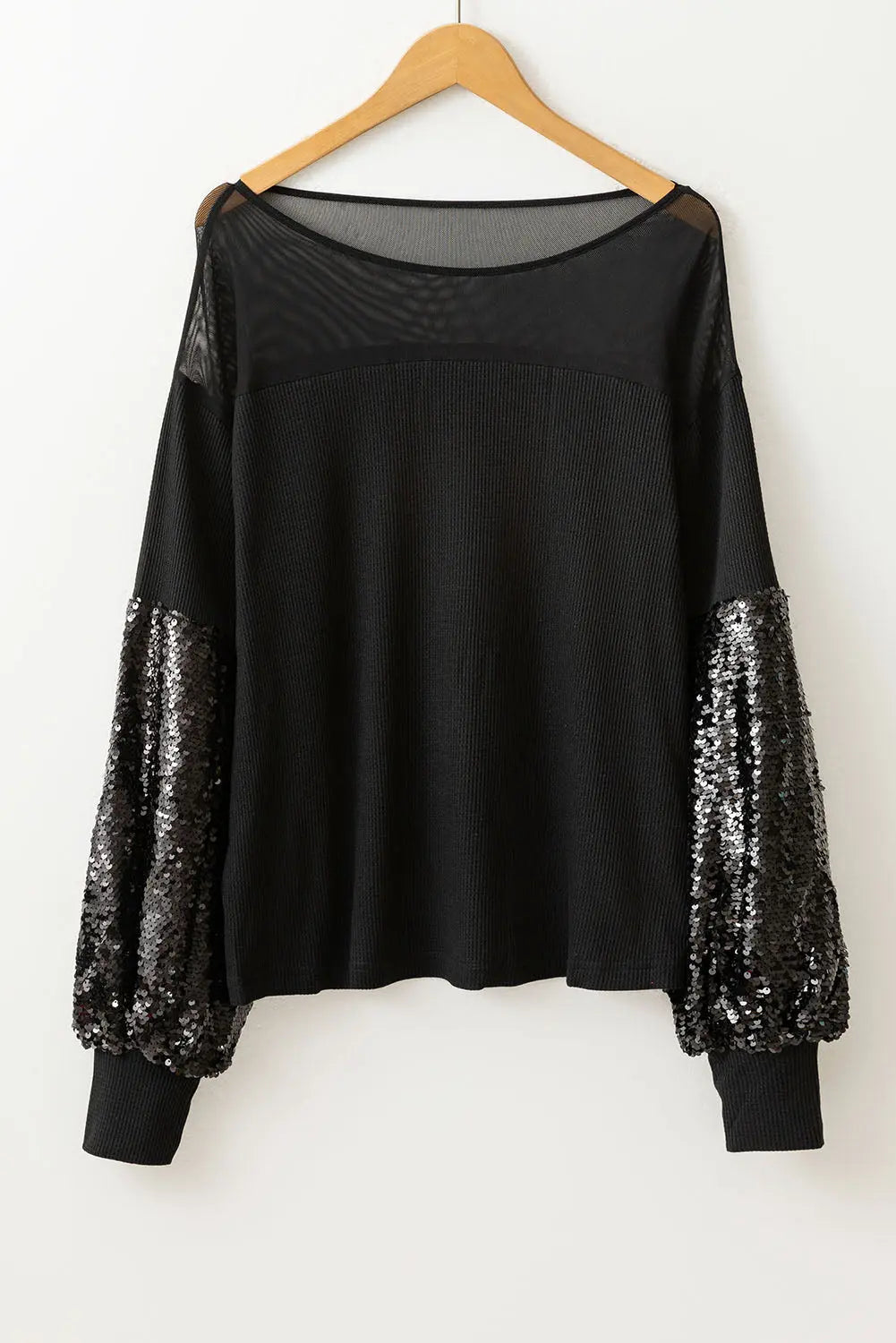 Black Sequin Patchwork Lantern Sleeve Blouse Dear-Lover Dropshipping
