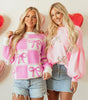 Pink Bow Knot Two Tone Checkered Crew Neck Sweater Dear-Lover Dropshipping