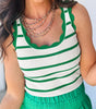 Bright Green Striped Scalloped Edge U Neck Sleeveless Sweater Vest Dear-Lover Dropshipping
