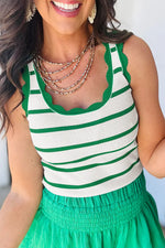 Bright Green Striped Scalloped Edge U Neck Sleeveless Sweater Vest Dear-Lover Dropshipping