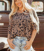 Brown Leopard Print V Neck Half Sleeve Oversized Tee Markonline