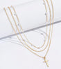 Gold Plated Cross Pendant Pearl Decor Triple Layer Chain Necklace Dear-Lover Dropshipping