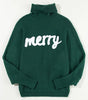 Blackish Green Merry Letter Embroidered High Neck Sweater Dear-Lover Dropshipping