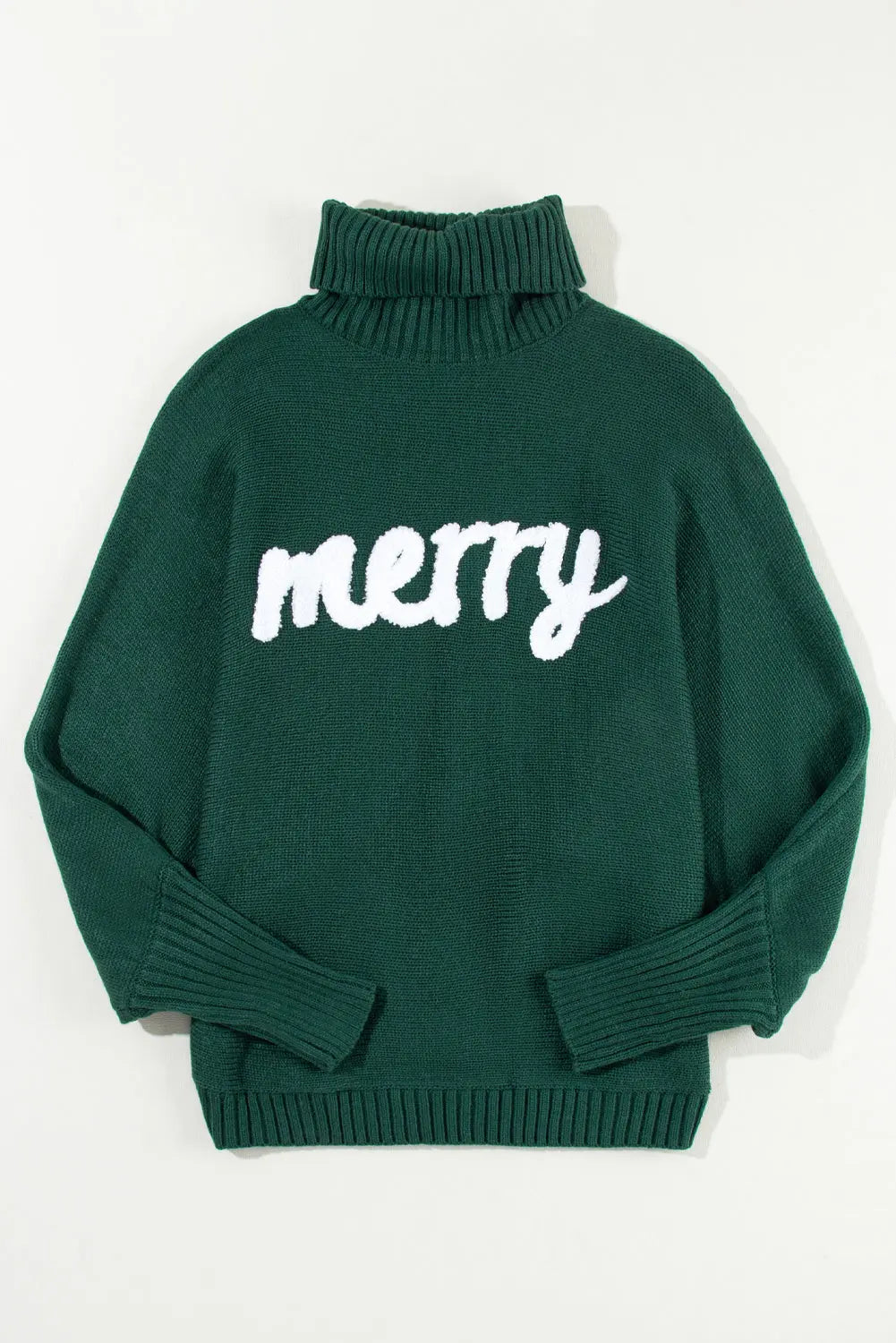 Blackish Green Merry Letter Embroidered High Neck Sweater Dear-Lover Dropshipping