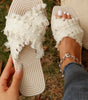 Beige Tassel Woven Crossed Straps Flat Slippers Dear-Lover Dropshipping