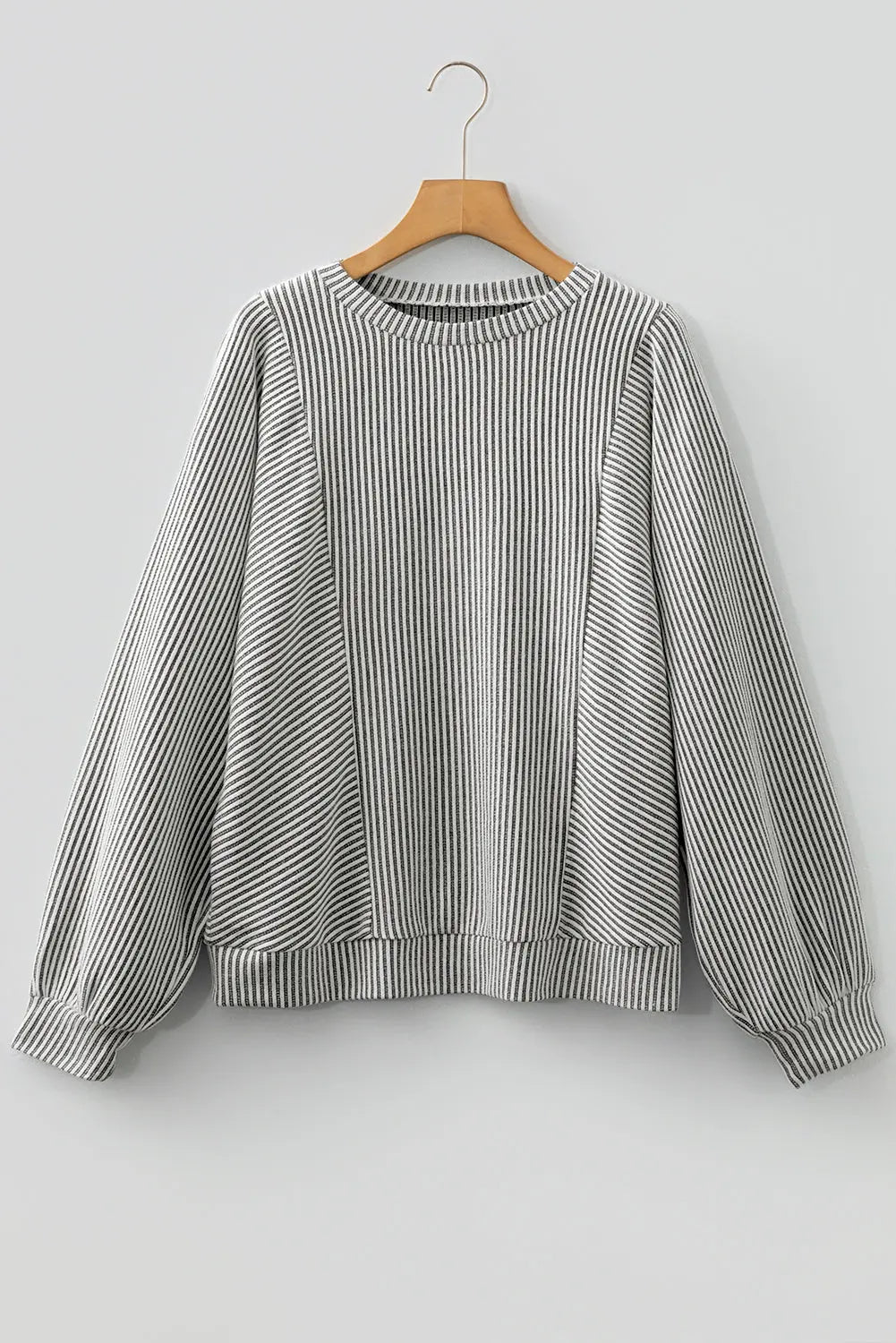 Gray Ribbed Knit Round Neck Long Lantern Sleeve Top Dear-Lover Dropshipping