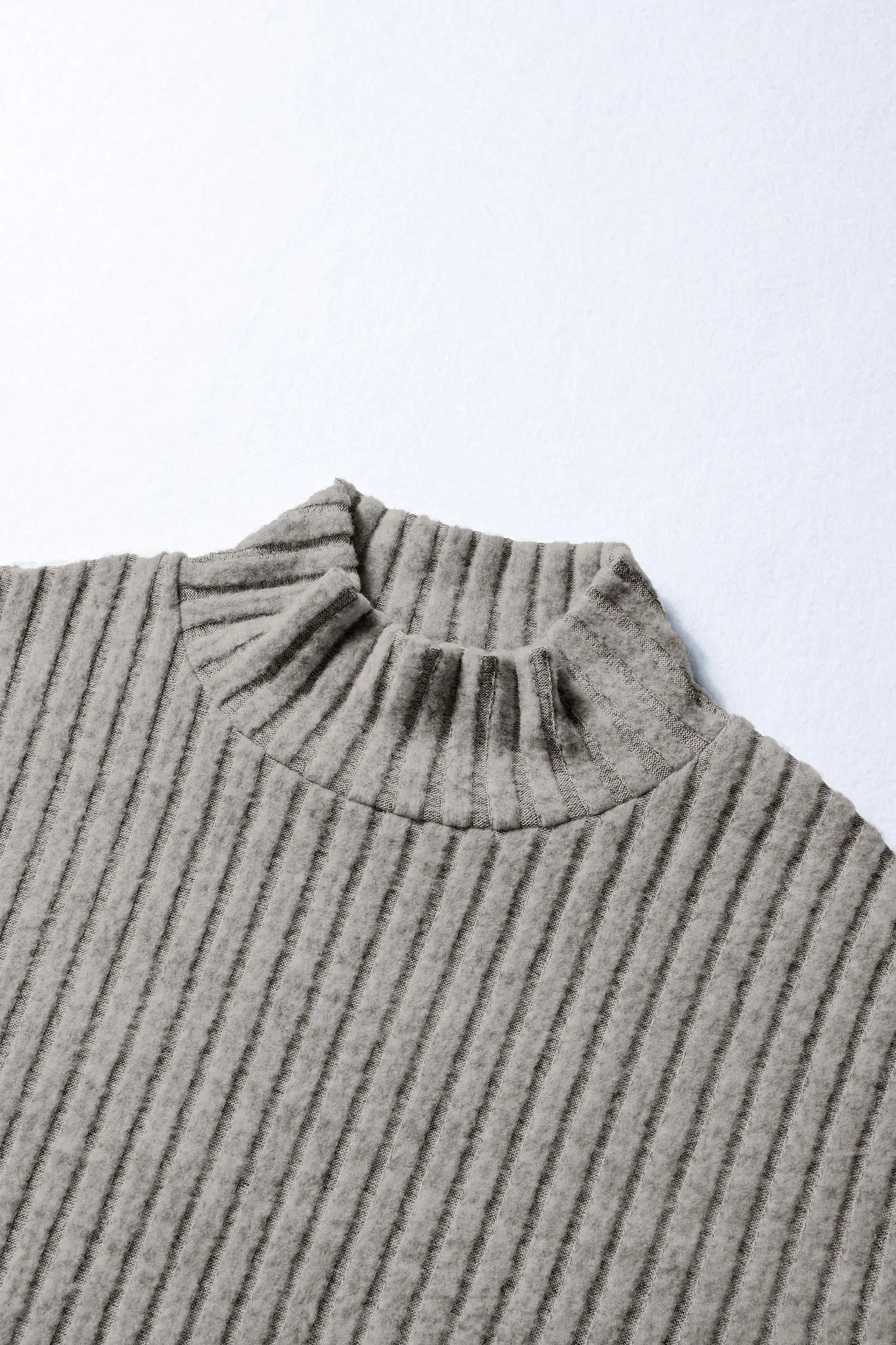 Gray Morn Ribbed High Neck Knitted Pullover Top Markonline