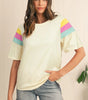 White Color Block Stitched Sleeve Loose T Shirt Markonline