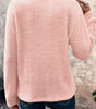 Light Pink Fuzzy Ribbed Texture Round Neck Long Sleeve Top Markonline