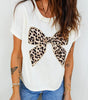 White Leopard Bow Embroidered Cotton Round Neck T Shirt Markonline