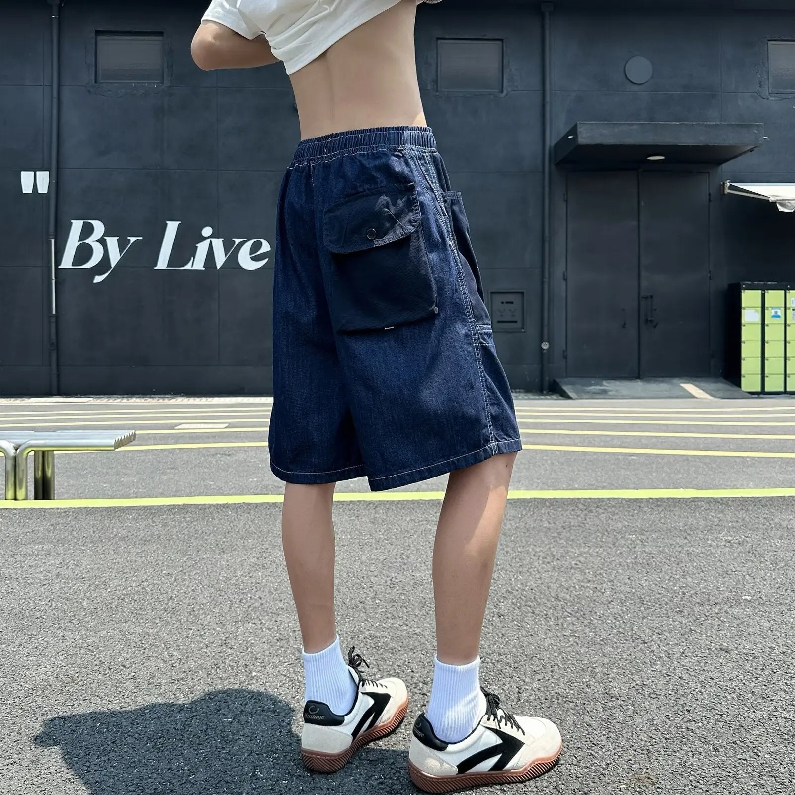 Retro large pocket workwear denim shorts for men Markonline