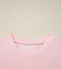 Pink Corded Knit Color Block Pocketed Crew Neck T Shirt Dear-Lover Dropshipping