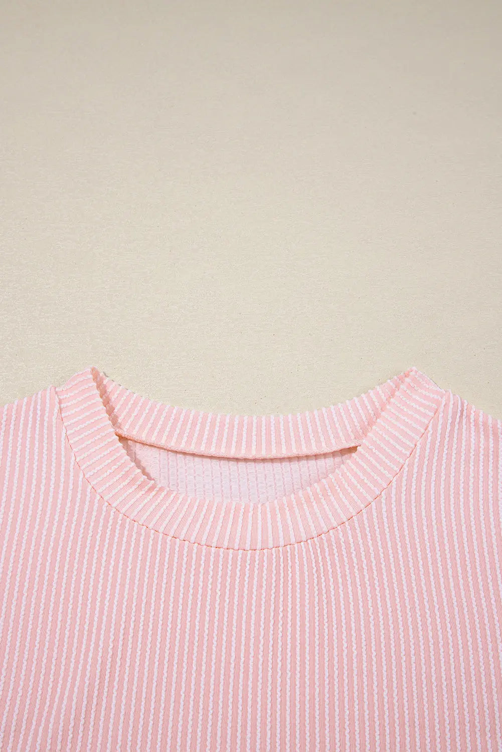 Pink Corded Knit Color Block Pocketed Crew Neck T Shirt Dear-Lover Dropshipping