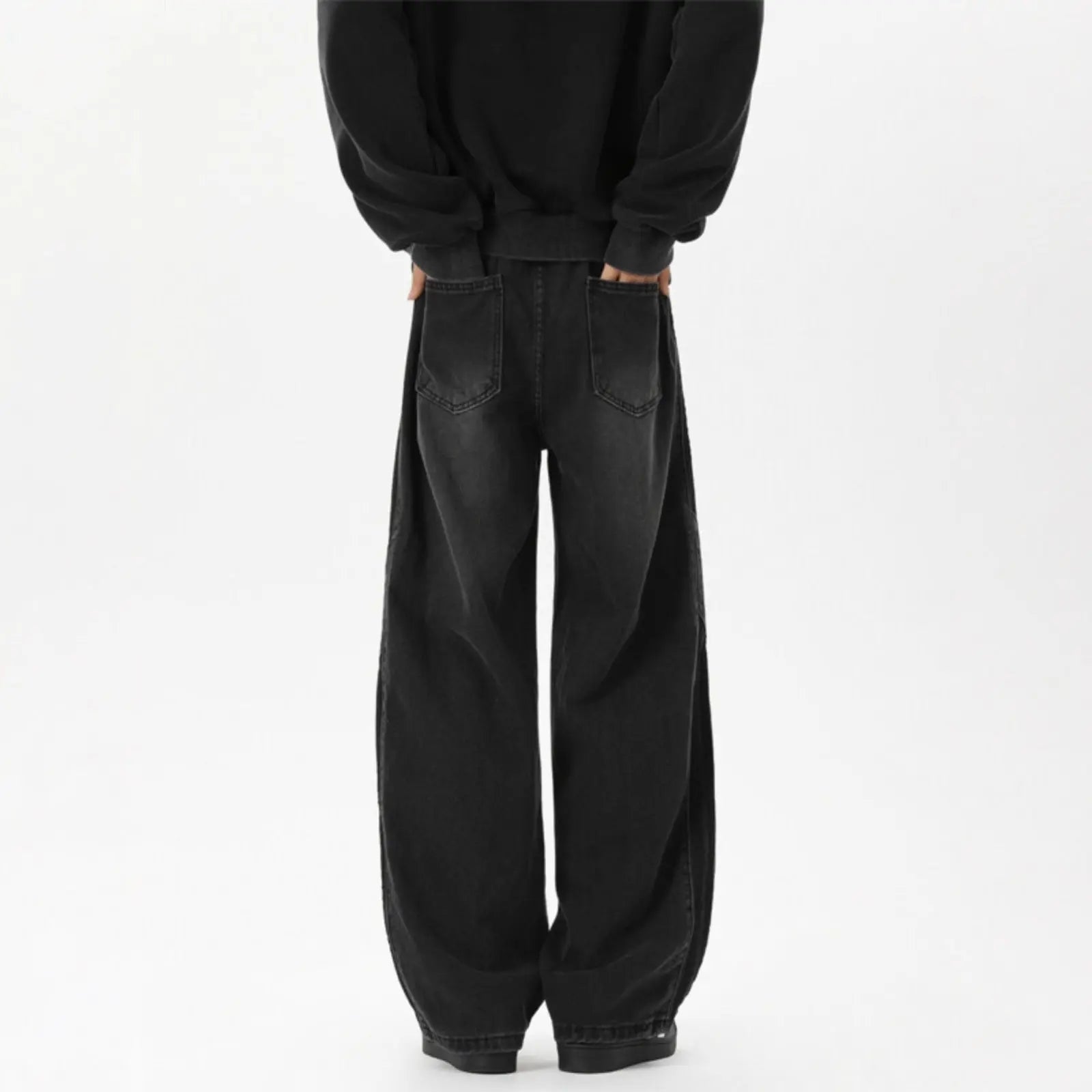 Side Stripe Webbing Denim Pants Men Vintage Washed Oversized Loose Straight Leg Pants Markonline