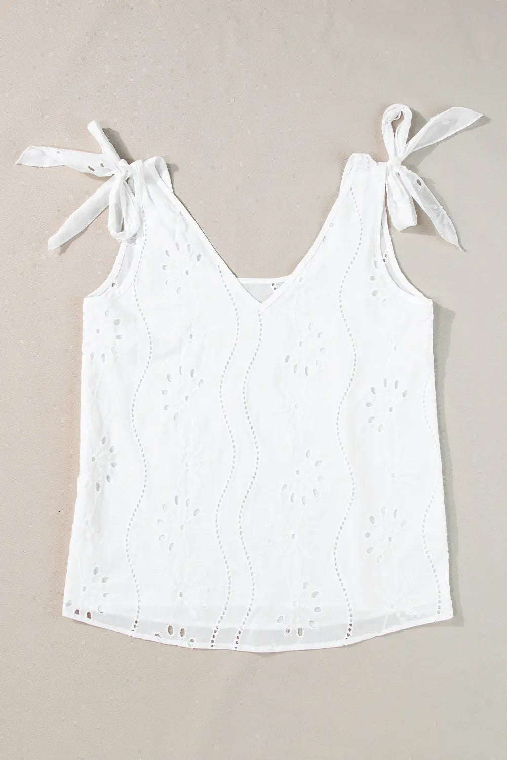 White Embroidery Patterned Knotted Straps V Neck Tank Top Dear-Lover Dropshipping