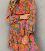 Multicolour Floral Print Long Sleeve Smocked Ruffled Mini Dress Markonline