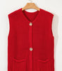 Fiery Red Solid Textured Knit Side Pockets Buttoned Sweater Vest Dear-Lover Dropshipping