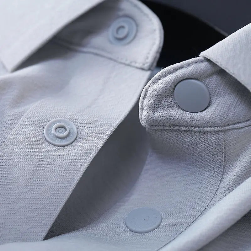 Men's Elastic Short Sleeve Polo Shirt with Snap Buttons Markonline