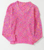 Dark Pink Colorful Spots Knitted V Neck Casual Sweater Dear-Lover Dropshipping