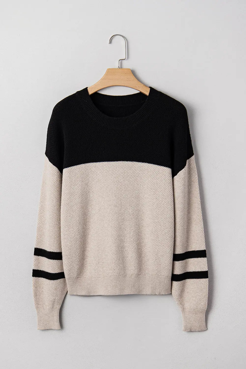 Parchment Color Block Knit Striped Sleeve Detail Casual Sweater Dear-Lover Dropshipping