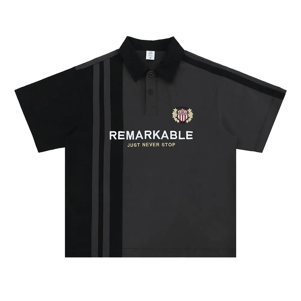 Streetwear Polo Collar Short Sleeve T-Shirt Loose Fit for Men Markonline