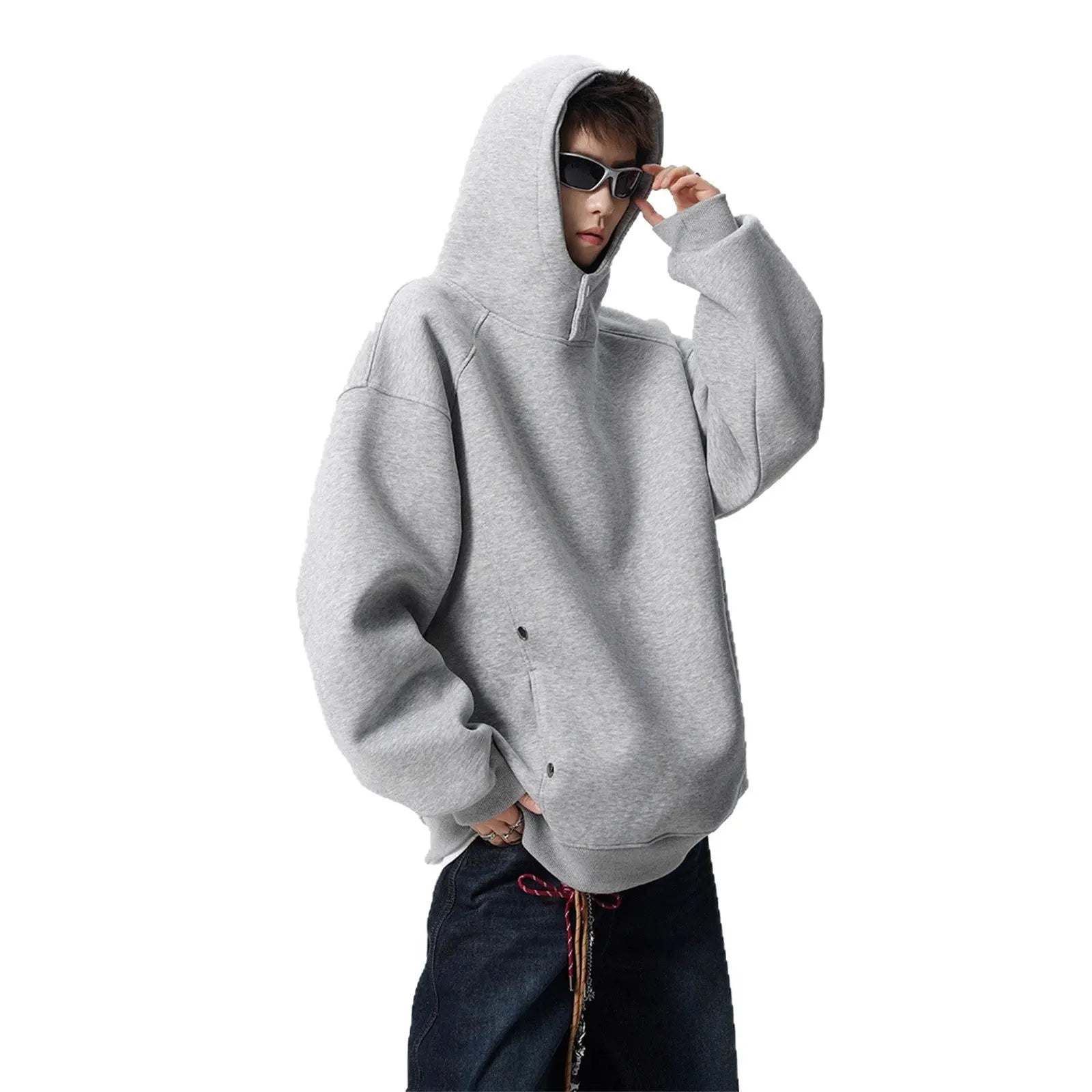 Heavyweight Half-High Neck Button-Up Hooded Sweatshirt Men's Autumn Winter Fashion Brand Loose Versatile Fleece-Lined Thick Hoodie Jacket Markonline