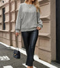 Gray Ribbed Knit Round Neck Long Lantern Sleeve Top Dear-Lover Dropshipping