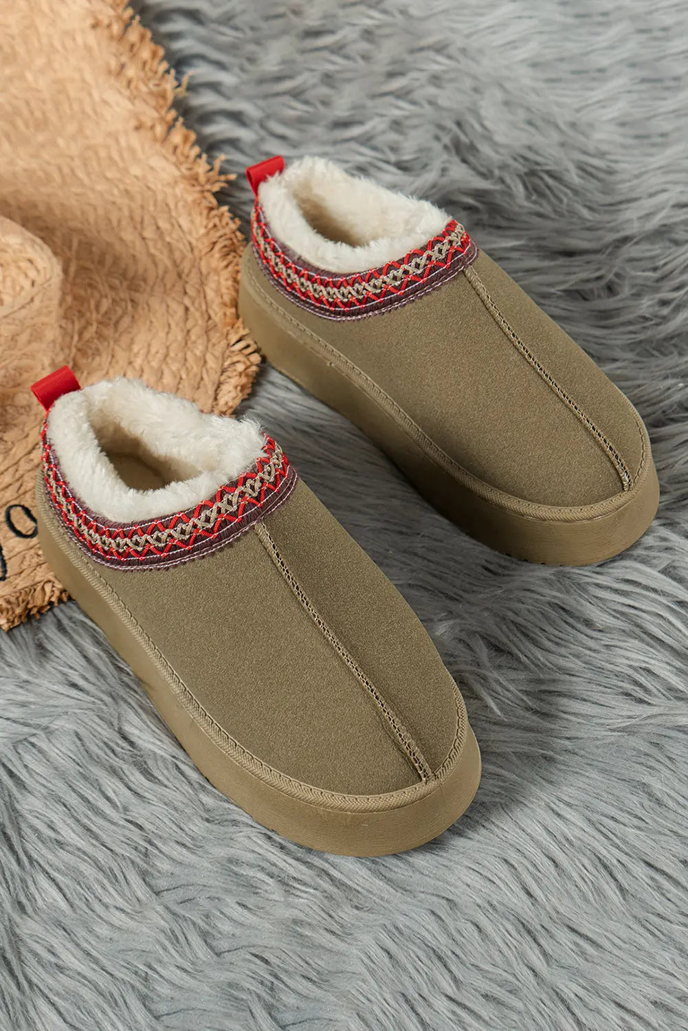 Sage Green Contrast Print Suede Plush Lined Snow Boots Dear-Lover Dropshipping