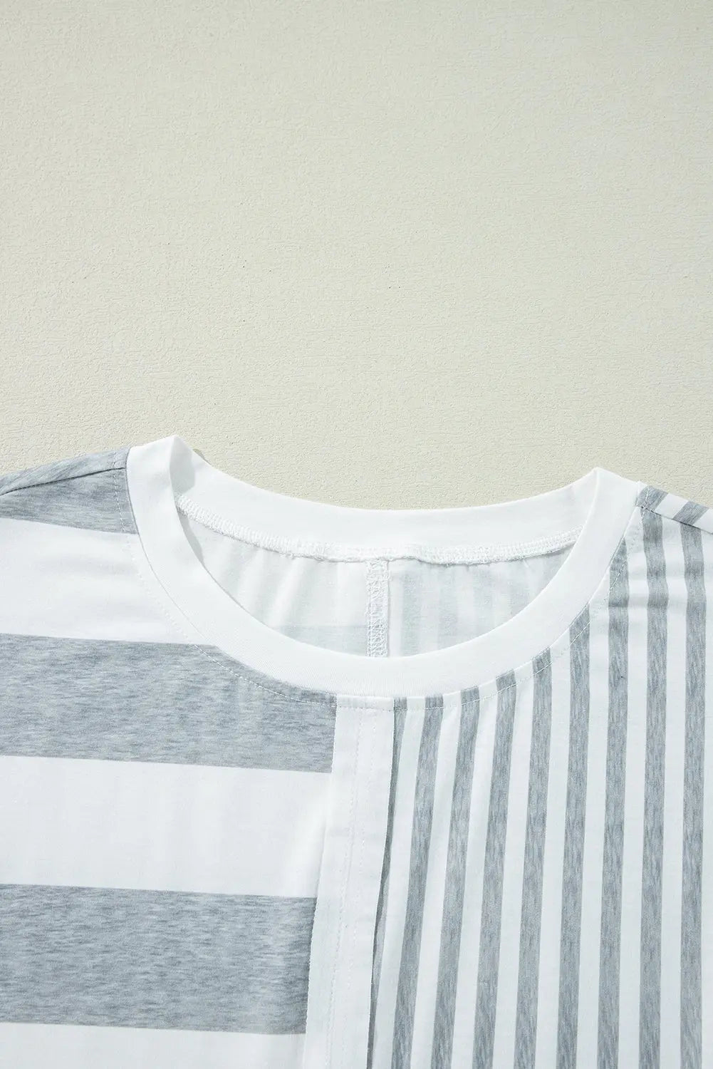 Gray Stripe Mixed Printed Short Sleeve Shift Mini T Shirt Dress Markonline