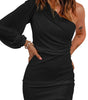 Black Asymmetric One Shoulder Cutout Bodycon Dress Markonline