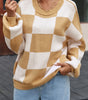 Khaki Checkered Bishop Sleeve Sweater Dear-Lover Dropshipping