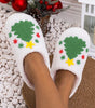 White Fuzzy Christmas Tree Pattern Home Slippers Dear-Lover Dropshipping